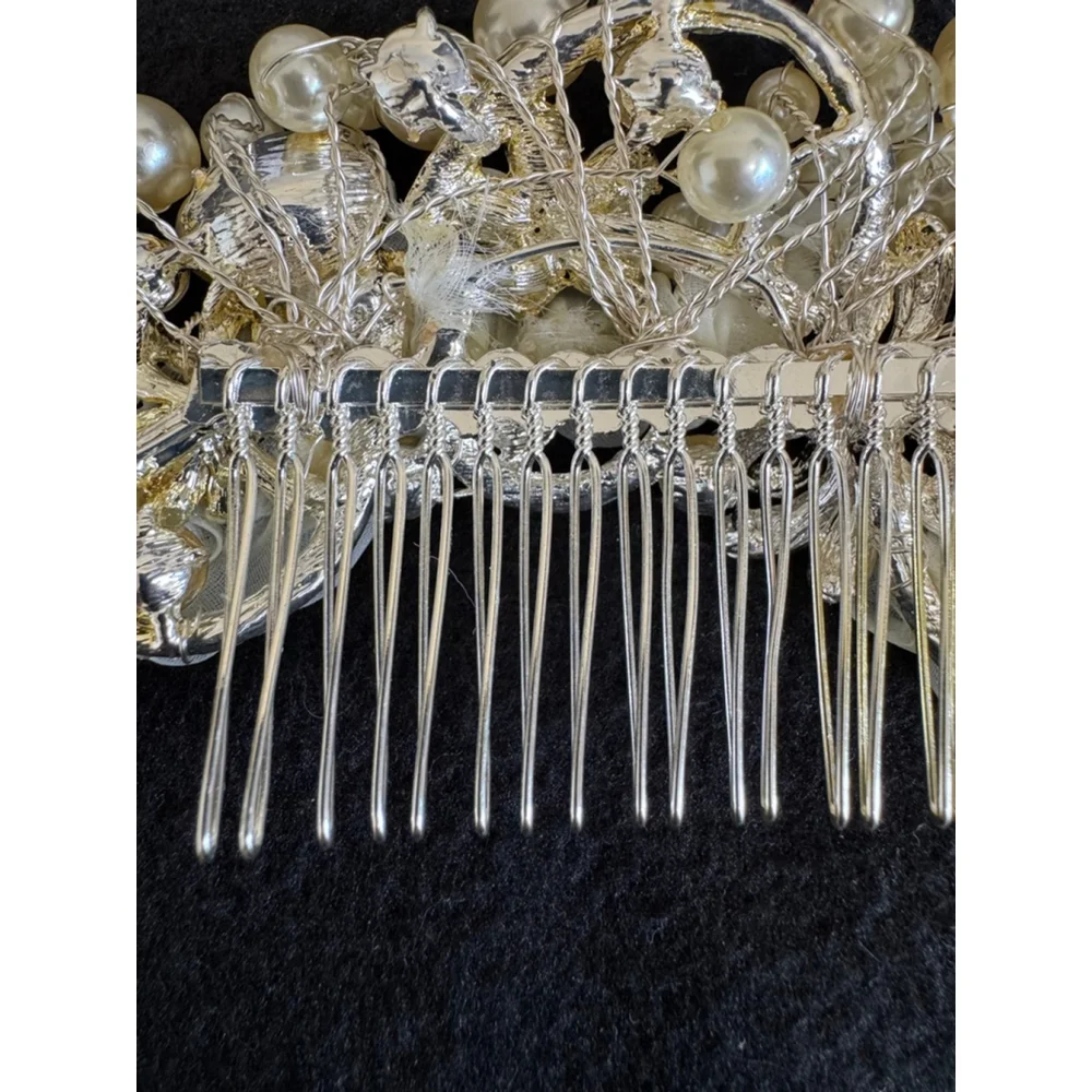 Women's Ever Faith Ivory Pearl & Crystal floral Silver Tone Hair Comb One Size